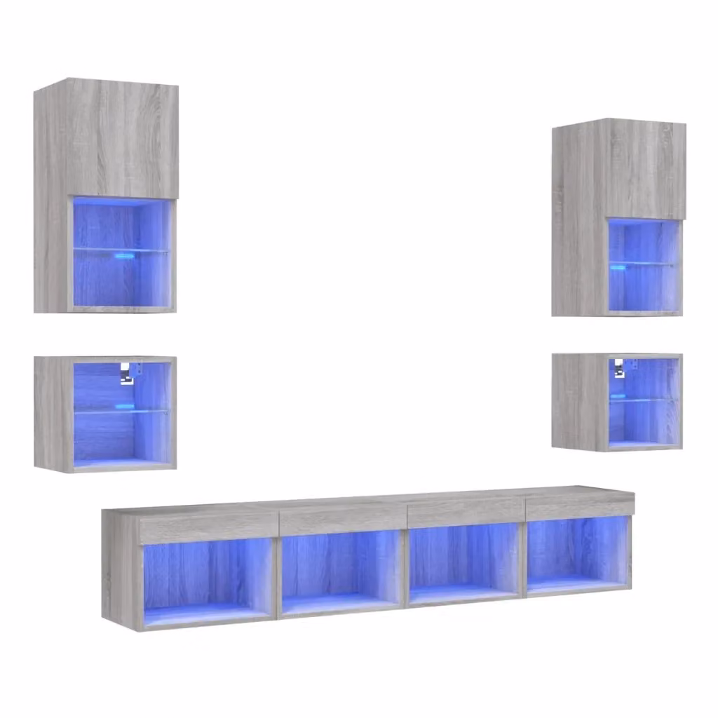 Mobile TV a muro vidaXL moderno con illuminazione LED integrata in legno MDF Grigio Sonoma – 2