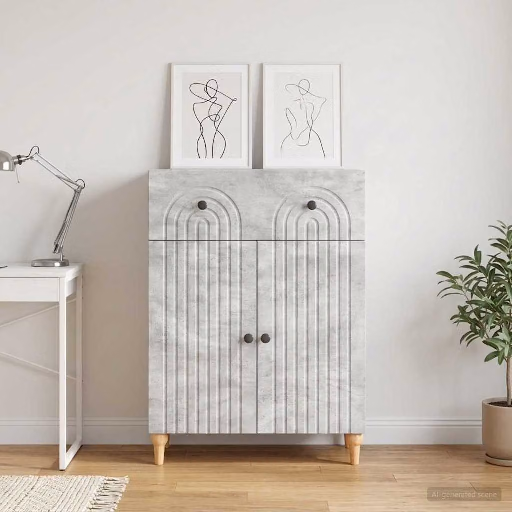 Credenza moderna vidaXL in legno ingegnerizzato e metallo, Grigio, L: 66 cm, P: 34,5 cm, H: 90 cm
