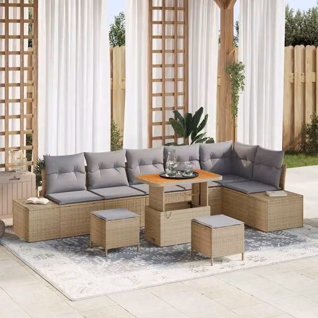 Set Divano da Giardino 9 pz Beige polyrattan 3362807