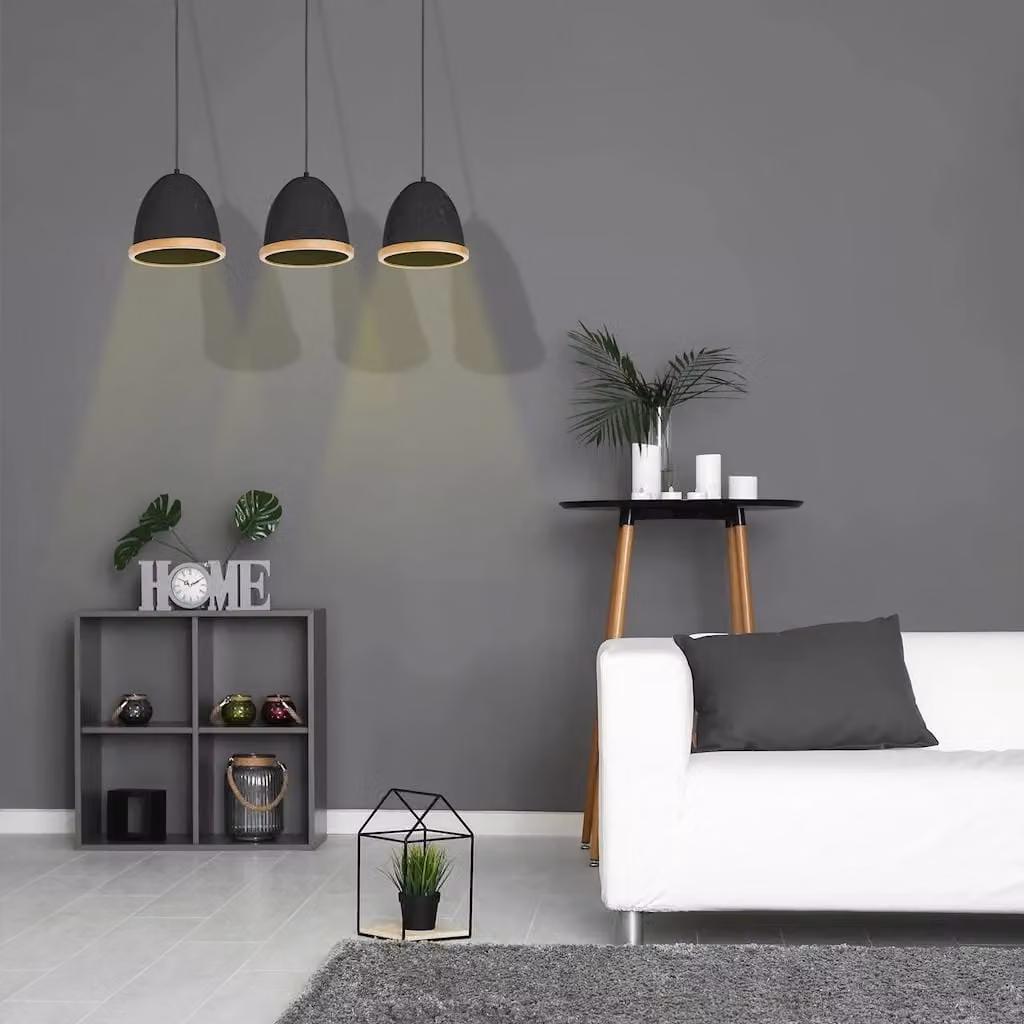 Lampadario a sospensione Milagro STUDIO nero e legno, stile industriale, 3 x E27, regolabile in altezza – 2