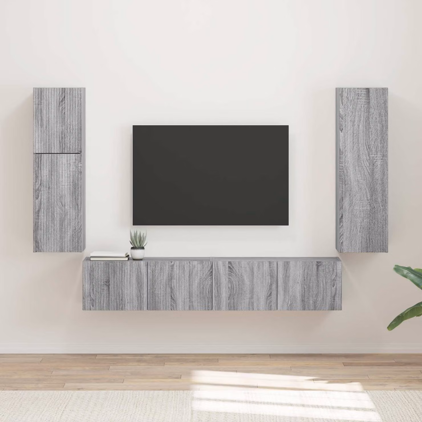 Set mobile TV moderno vidaXL da 4 pezzi in legno e MDF Grigio opaco – 1