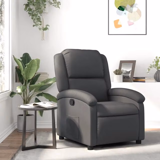 Poltrona reclinabile relax vidaXL in vera pelle grigia con braccioli e struttura in legno e metallo – 1