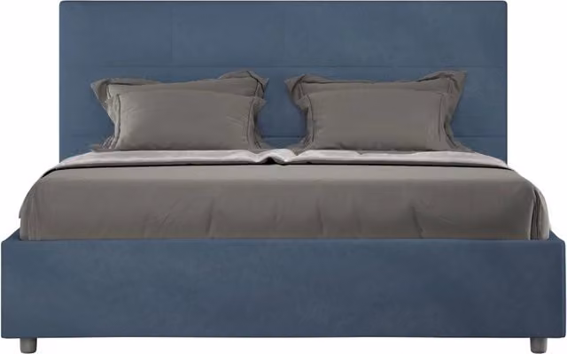 BS COM Letto una piazza e mezza senza rete imbottito 130x210 microfibra blu