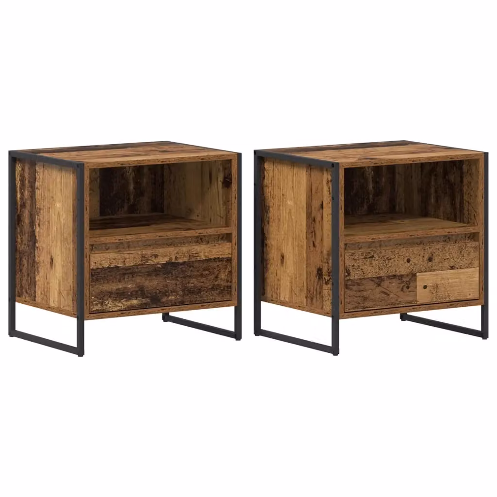 Set di 2 comodini con cassetto vidaXL in stile industrial color marrone L/P/H: 50 x 39,5 x 50 cm – 2