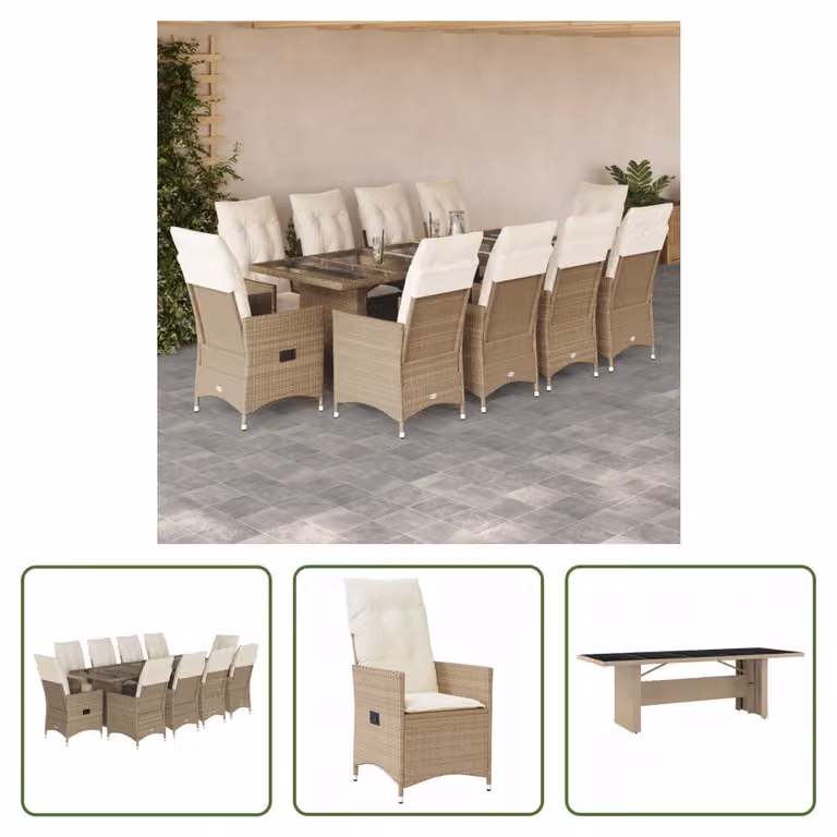 The Living Store Set bistrot da giardino 11 pezzi con cuscini Beige in poly rattan