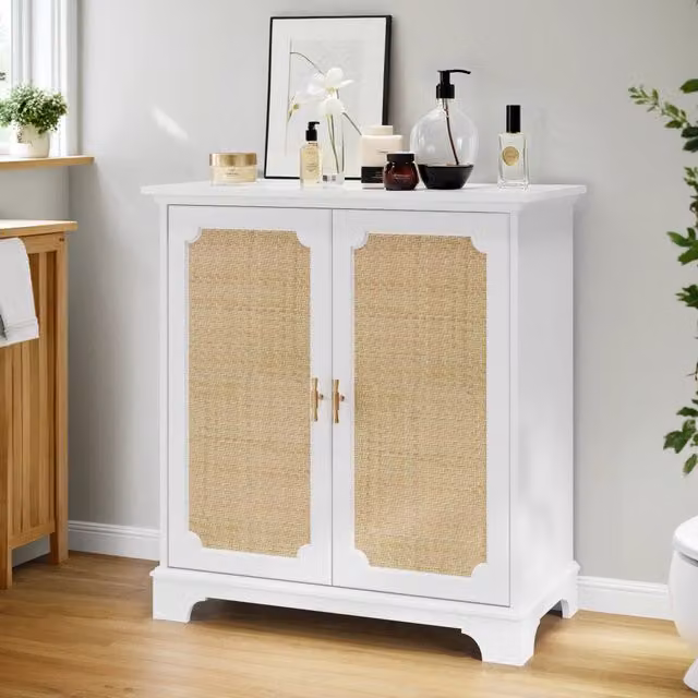 Sideboard buffet con ante in rattan, mobile decorativo per cucina, ingresso e soggiorno