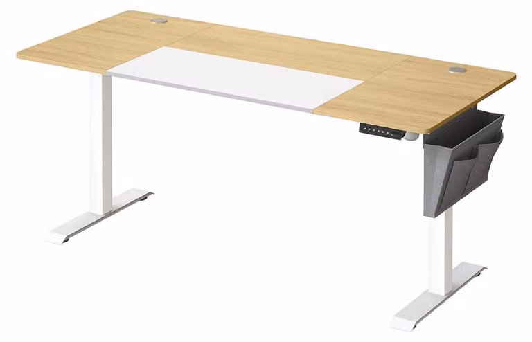 Scrivania regolabile in altezza con sistema elettrico, per seduta o in piedi, con struttura in pannelli di legno e acciaio, dimensioni 70 x 160 cm