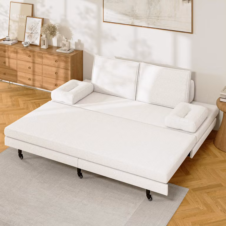 ProximaX Divano letto allungabile 180×200 cm in bianco, tessuto di lino - Divano e letto multifunzionale per la camera degli ospiti