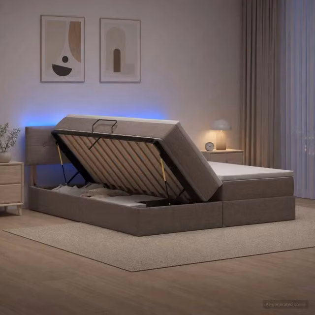 Letto con contenitore e materasso vidaXL in tessuto color tortora con illuminazione LED e porte USB L/P/H: 180 x 200 x 140 cm