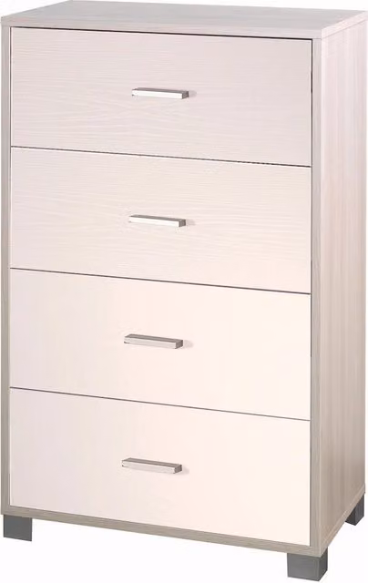 Mobile moderno con 4 cassetti in metallo bianco opaco per camera da letto
