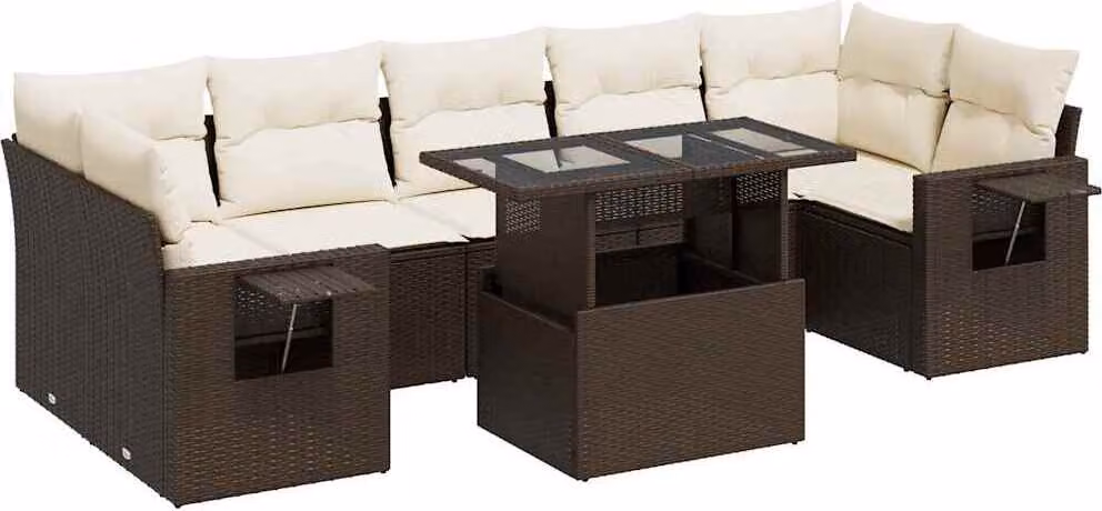 Set Divani da Giardino 8 pz con Cuscini Marrone in Polyrattan