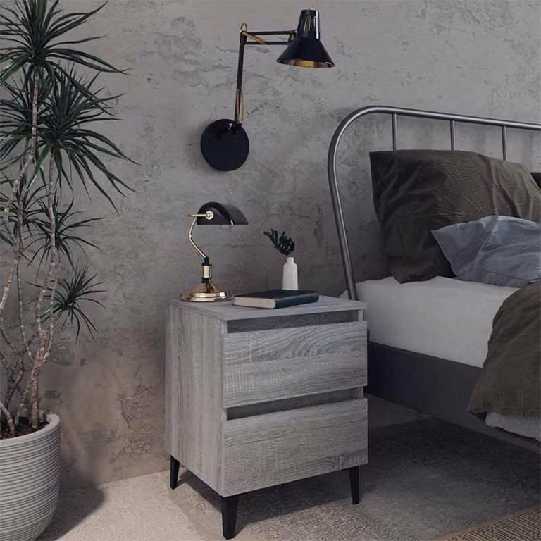 Comodino moderno vidaXL in metallo e MDF grigio L: 40 cm, P: 35 cm, H: 50 cm