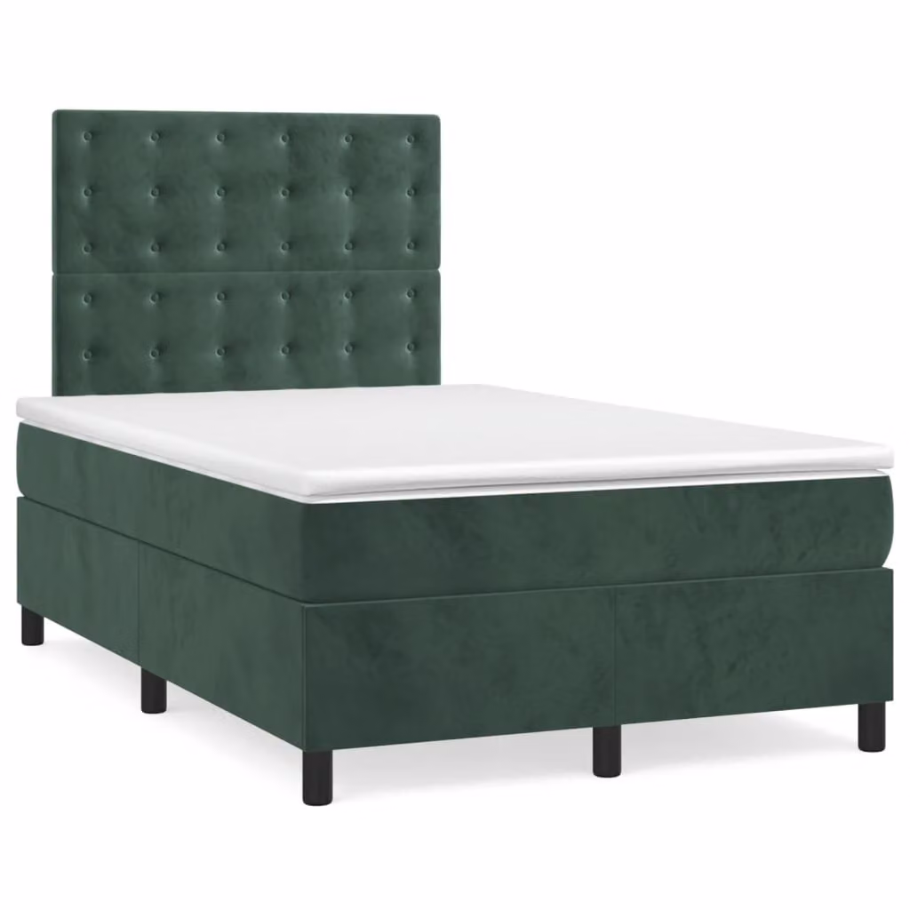 Giroletto a Molle con Materasso Verde Scuro 120x200 cm Velluto