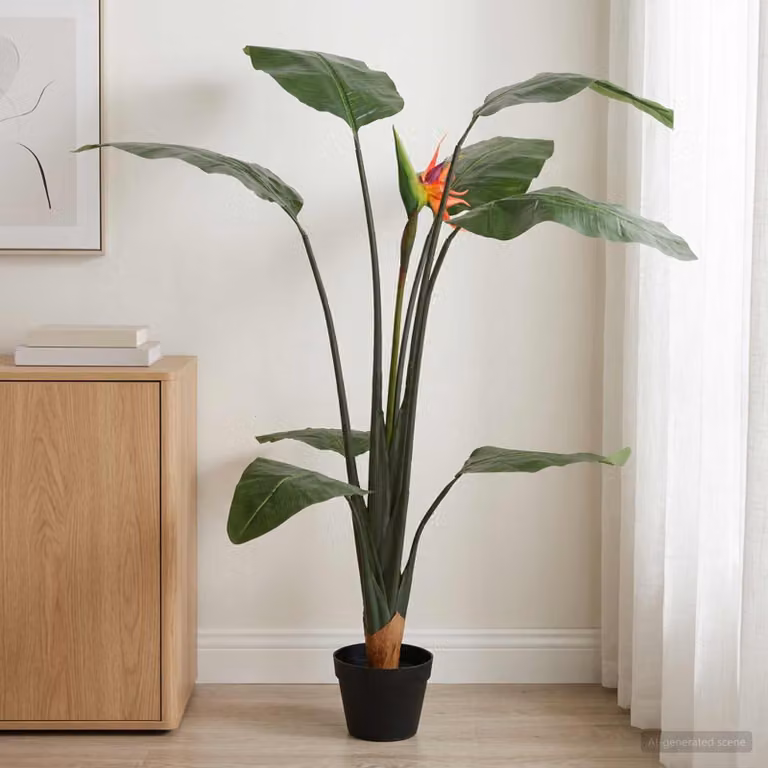 Pianta Artificiale Strelitzia Verde vidaXL con Vaso, H 155 cm x L 70 cm x P 18 cm