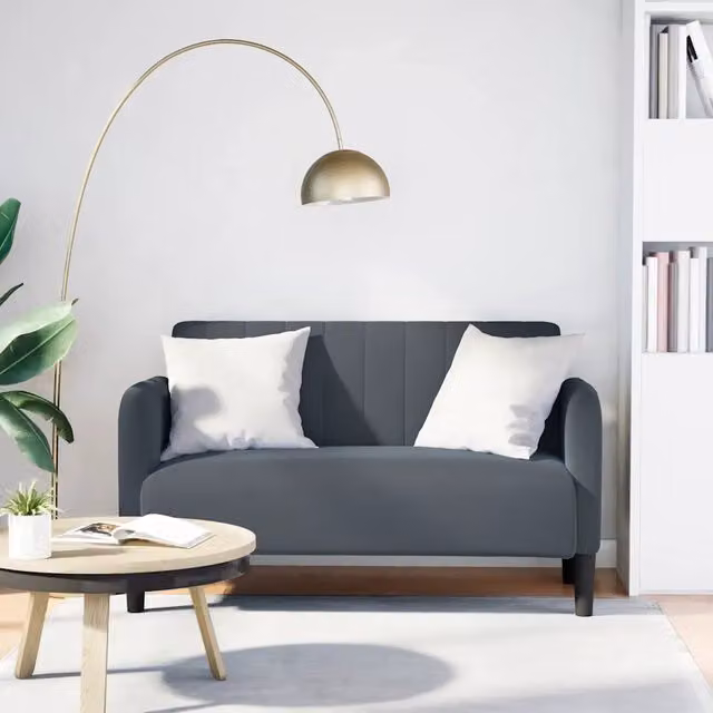 Divano Design Mania in Velluto Grigio con Cuscini per Soggiorno L: 124 cm, P: 74 cm, H: 68 cm