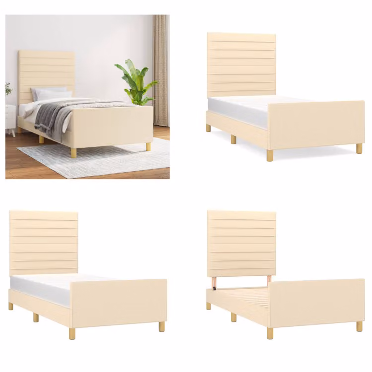 vidaXL Struttura letto con testiera in tessuto panna 90x200 cm - Struttura letto con testiera - Struttura letto con testiera - Struttura letto - Letto con testiera