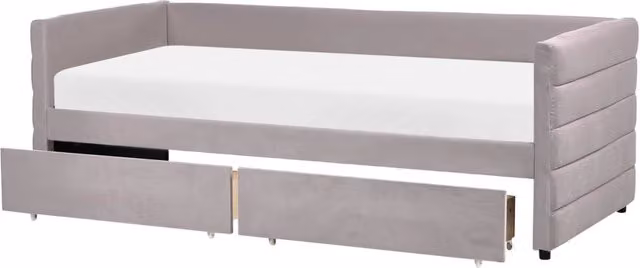 Letto con contenitore con cassetti in velluto grigio chiaro 90 x 200 cm stanzetta design elegante