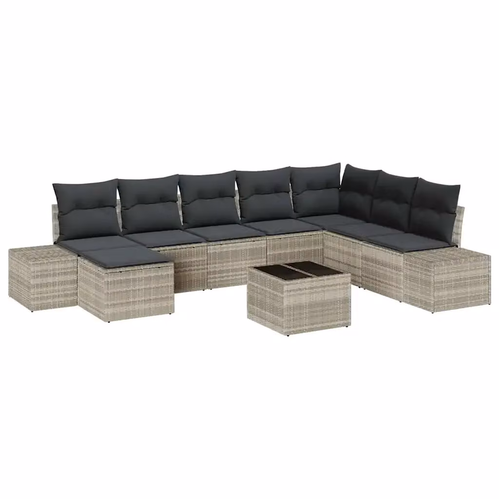 Set Divano da Giardino L-Shape vidaXL in Polyrattan Grigio con Cuscini e Tavolino da Esterno 9 Pezzi – 2