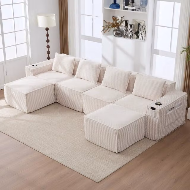 Divano 4 posti con 2 poggiapiedi ¨C Minimal ¨C Tessuto, con portabibite e tasche laterali
