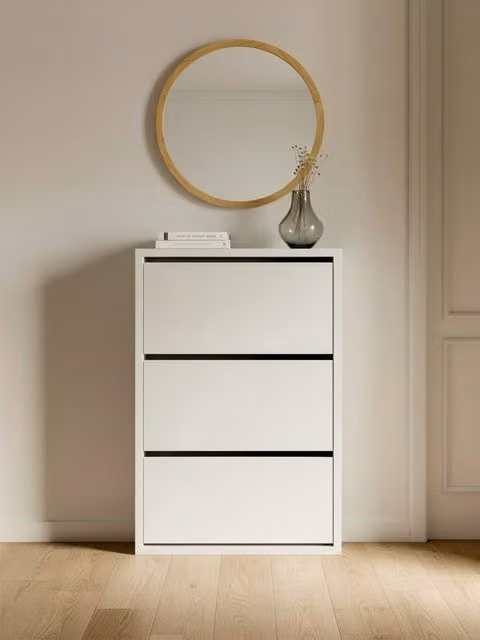 Scarpiera a parete Lomed Kenay Home bianca con scomparti basculanti e finitura opaca L/P/H: 116,7 x 3,0 x 116,7 cm