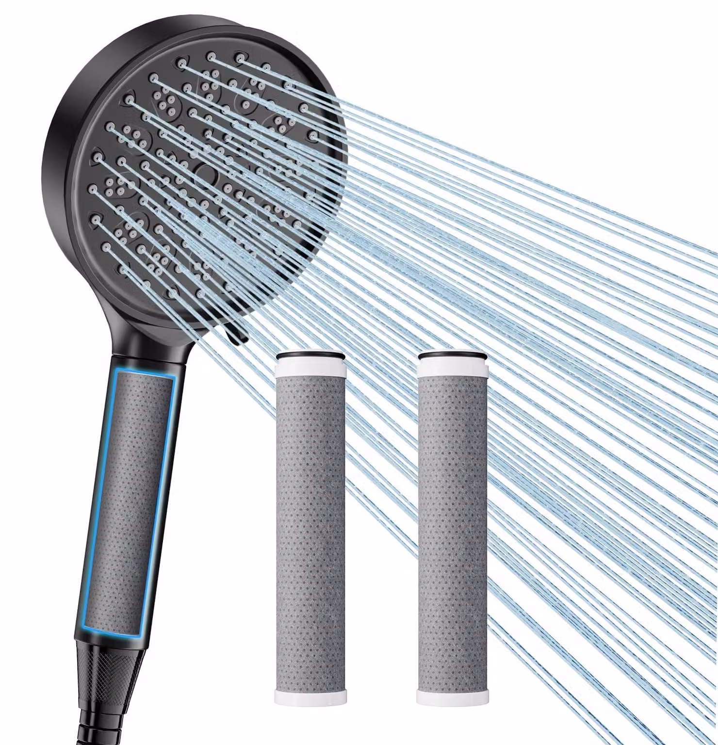 Solidchoice - Doccia con filtro per acqua dura e tubo flessibile, 6 livelli di pressione, colore nero