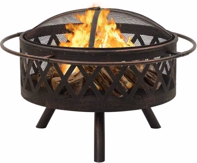 Braciere Rustico con Attizzatoio DESIGN IN in Acciaio Nero e Marrone, Diametro: 76 cm