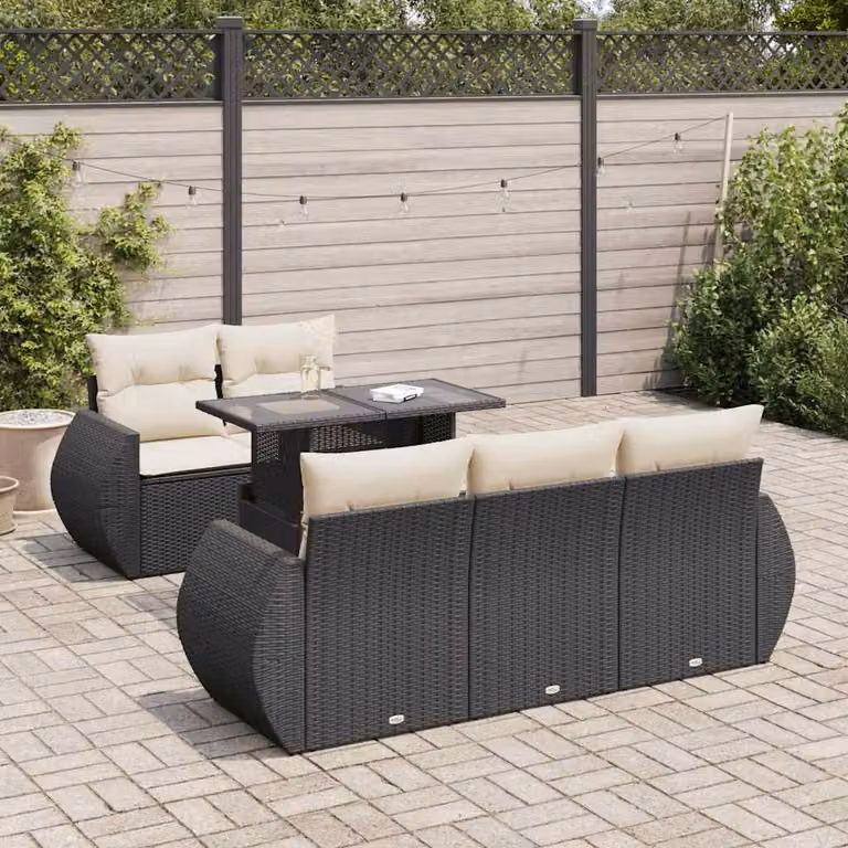 Set Divano da Giardino vidaXL 6 Pezzi a Forma di L con Cuscini e Tavolino, Polyrattan Nero e Struttura in Acciaio