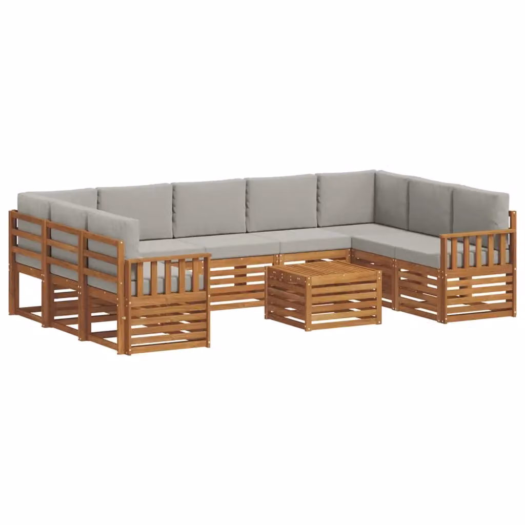 Set di divani da esterno vidaXL in legno di acacia con cuscini beige e grigi per giardino e terrazza – 2