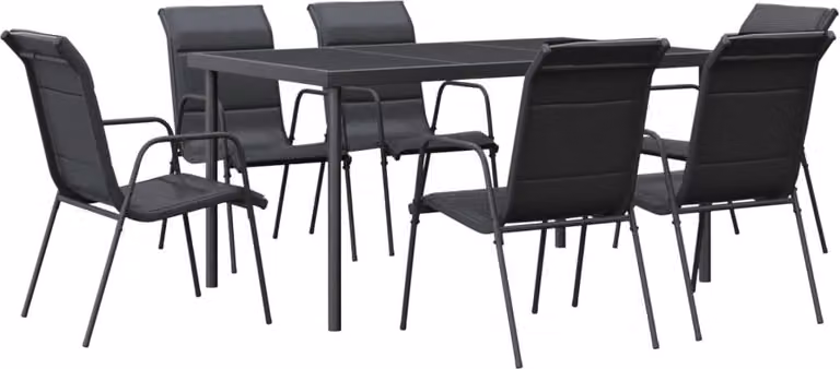 Set da Pranzo da Giardino 7 pz Nero in Acciaio e Textilene