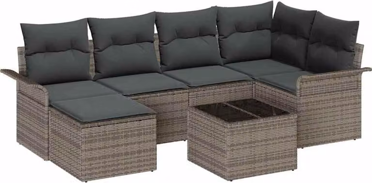 Set Divano da Giardino 7 pcs Grigio polyrattan