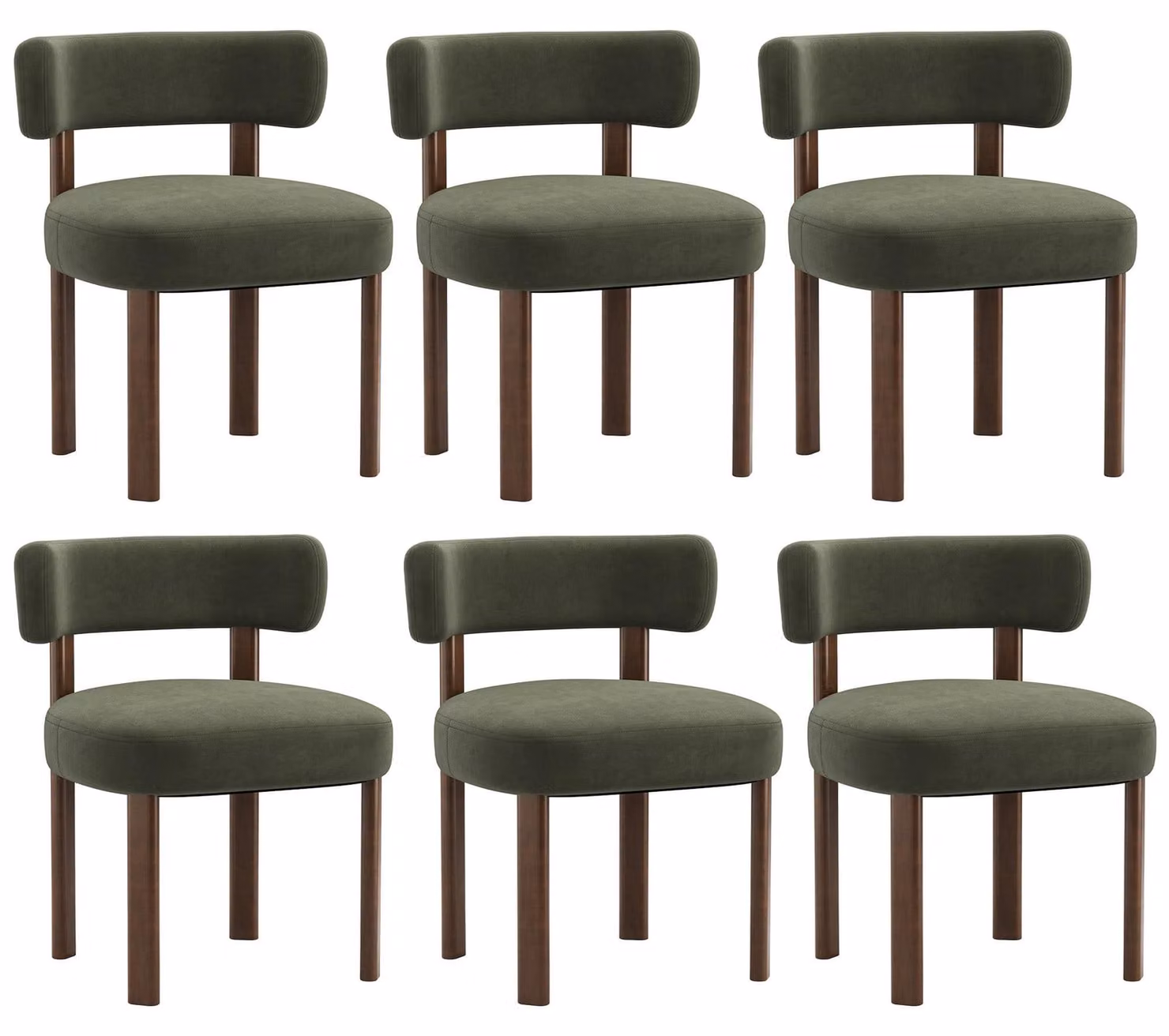 Set di 6 sedie da pranzo in legno massello, dal design semplice ed elegante, con schienali arrotondati per un comfort ottimale, colore verde