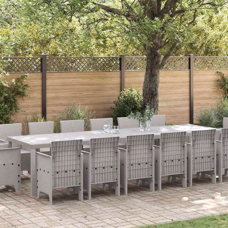 Maison Exclusive - Set da pranzo per esterno, 15 pezzi, rattan sintetico color grigio chiaro