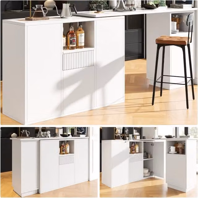 Tavolo bar rotante 360¡ã - Zephmum- Bianco, design moderno, piano in marmo, spazio aperto