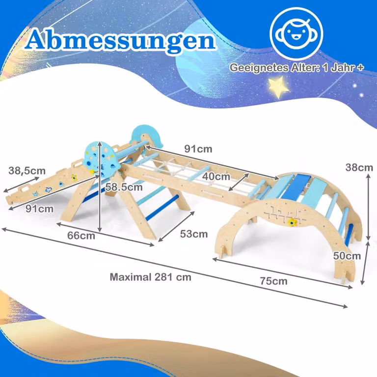 Set di arrampicata Montessori 9 in 1 con scivolo e scala