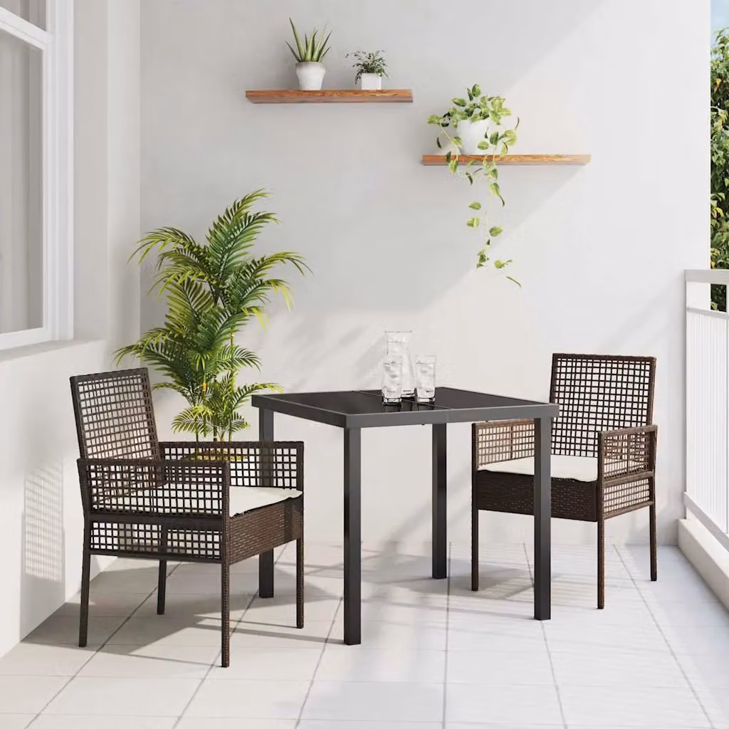 Set di 2 sedie da giardino moderne vidaXL in polyrattan marrone con cuscini e braccioli