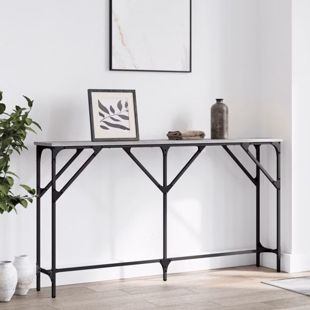 vidaXL Tavolo Consolle in Legno e Metallo Grigio Sonoma L: 140 cm, P: 23 cm, H: 75 cm