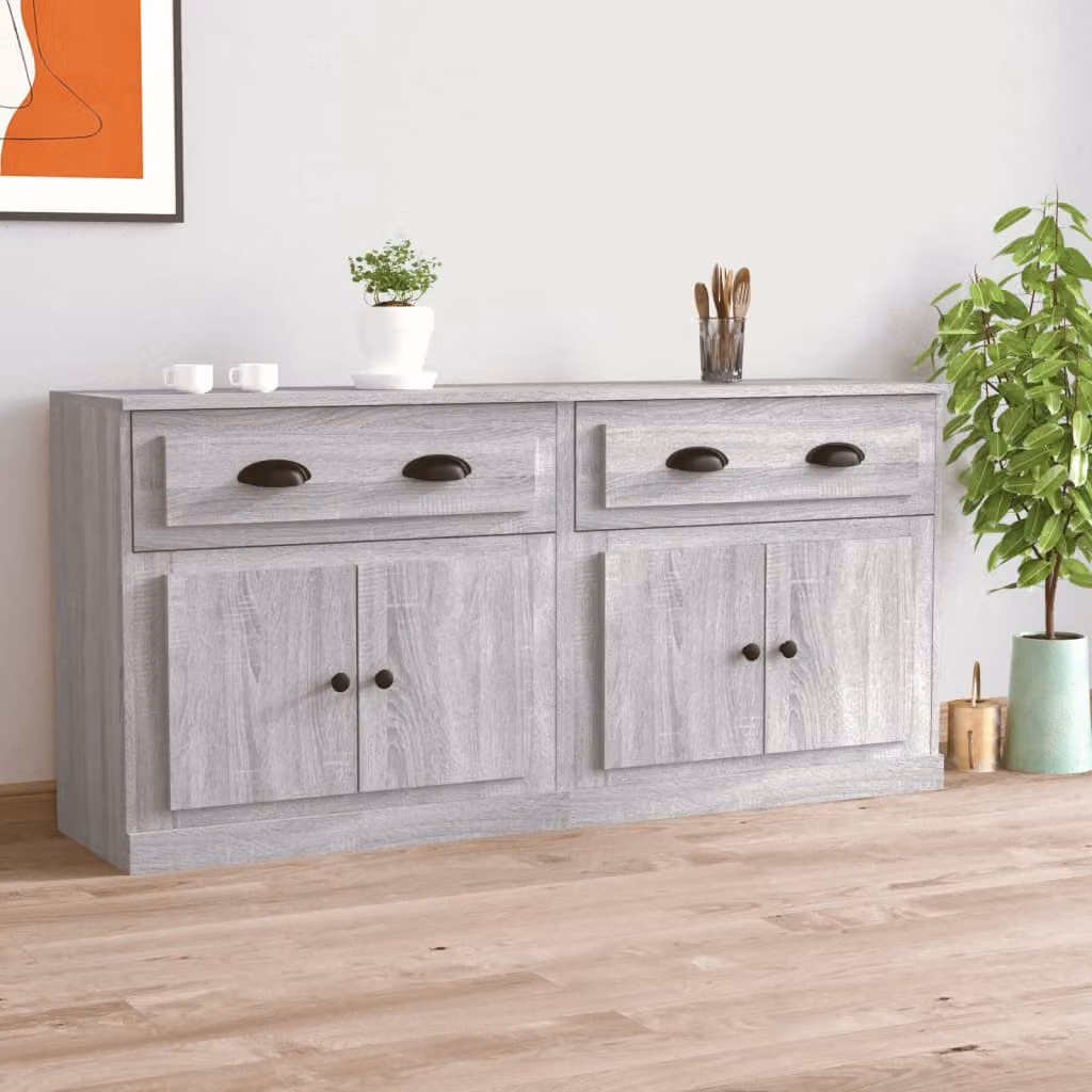 Set di 2 credenze vidaXL in legno multistrato grigio per soggiorno e sala da pranzo L/P/H: 70,0 x 35,5 x 67,5 cm