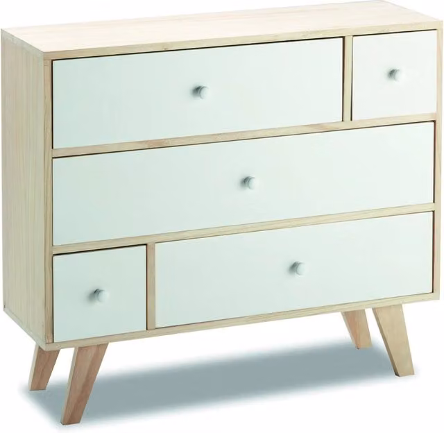 Mobiletto cassettiera Slome in legno di paulownia bianco per soggiorno o ufficio L 80 cm, P 25 cm, H 69 cm