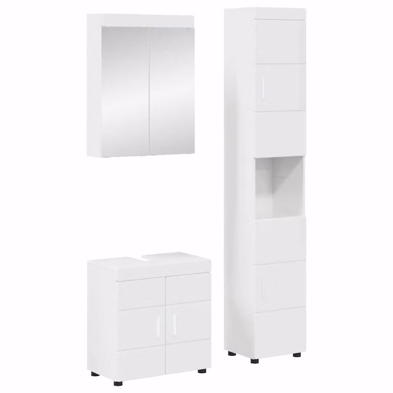 Set di mobili per il bagno vidaXL TULUM 3 pezzi Bianco con specchio e armadietto L/P/H: 60 x 34 x 63 cm