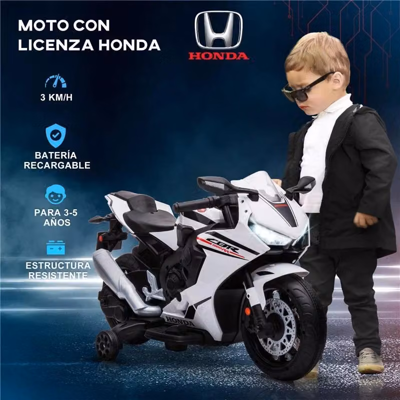 Moto elettrica per bambini Honda con batteria ricaricabile, effetti luce e suono, colore bianco – 2