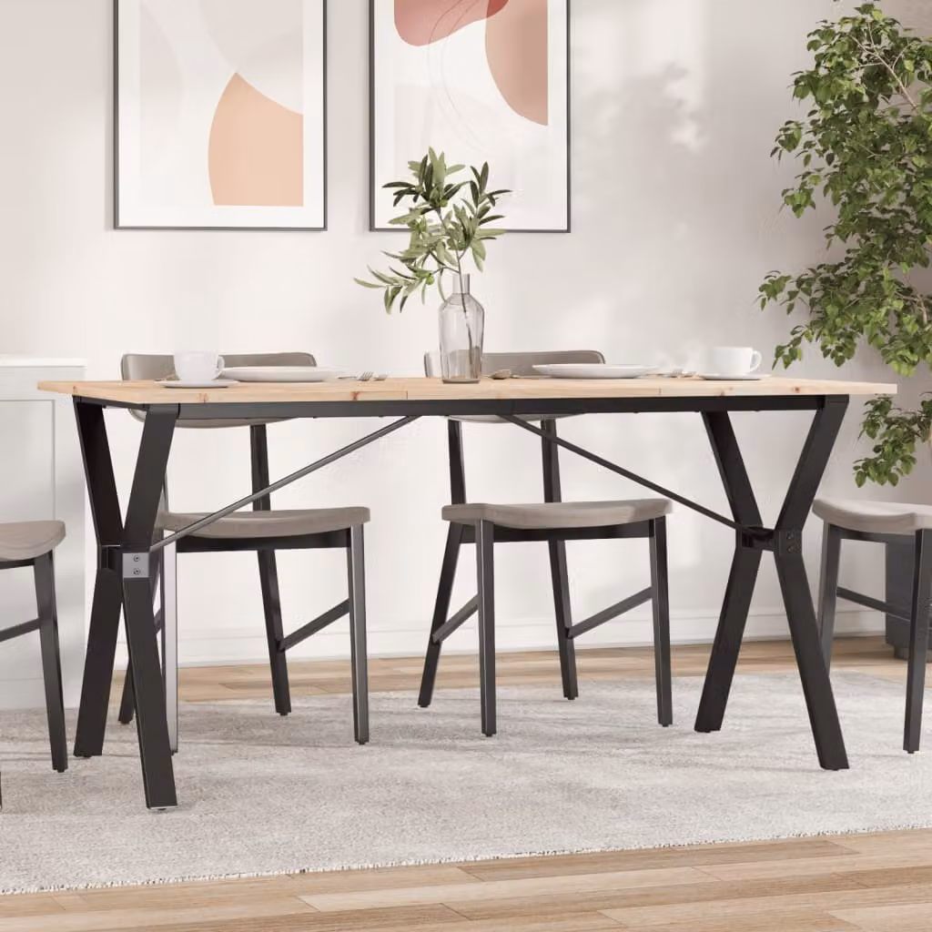 vidaXL Tavolo da Pranzo Rettangolare in Legno di Pino e Metallo Marrone con Telaio a X L: 160 cm, P: 80 cm, H: 75 cm – 1