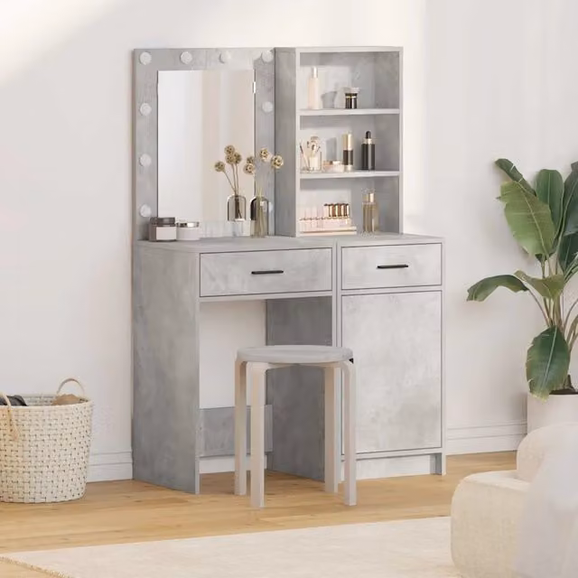 Set da trucco Hollywood con LED vidaXL, 2 pezzi, Grigio, L/P/H: 135 x 41 x 50 cm