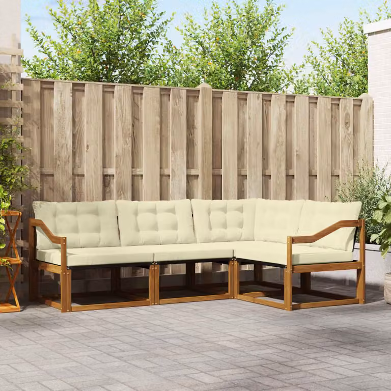 Set di divani da esterno vidaXL 4 pezzi in legno di acacia con sedute in textilene, colore marrone, beige e bianco
