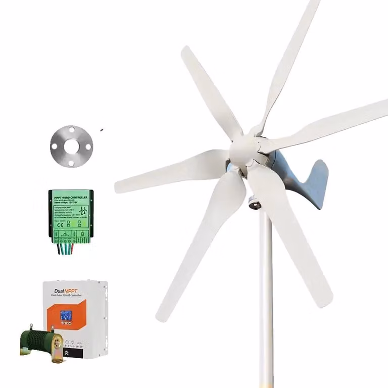 Turbina eolica, alta efficienza, compatibilità con sistemi off-grid, dotata di doppio MPPT, potenza nominale di 3000W, tensione di 24V