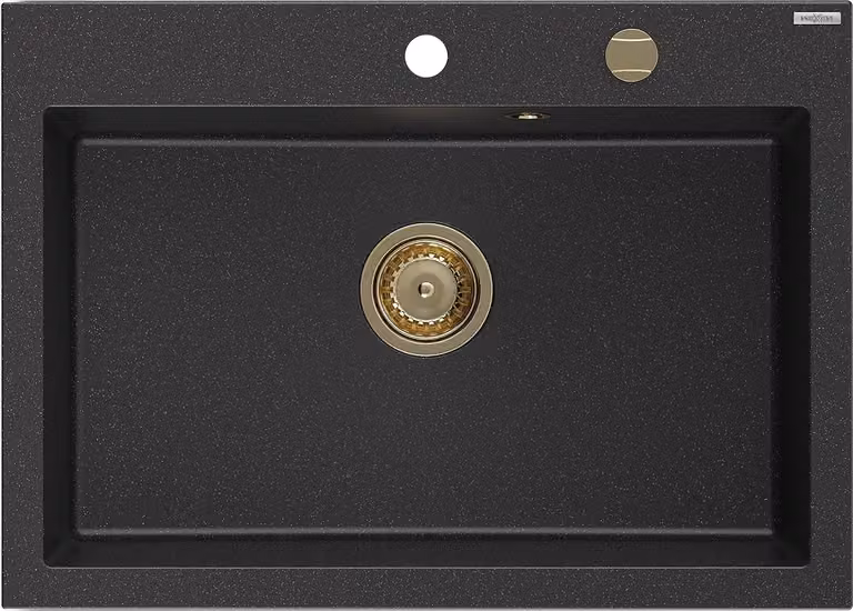 Mexen Elix lavello in granito a 1 vasca 700 x 500 mm, nero/argento metallizzato, sifone dorato - 6526701005-73-G