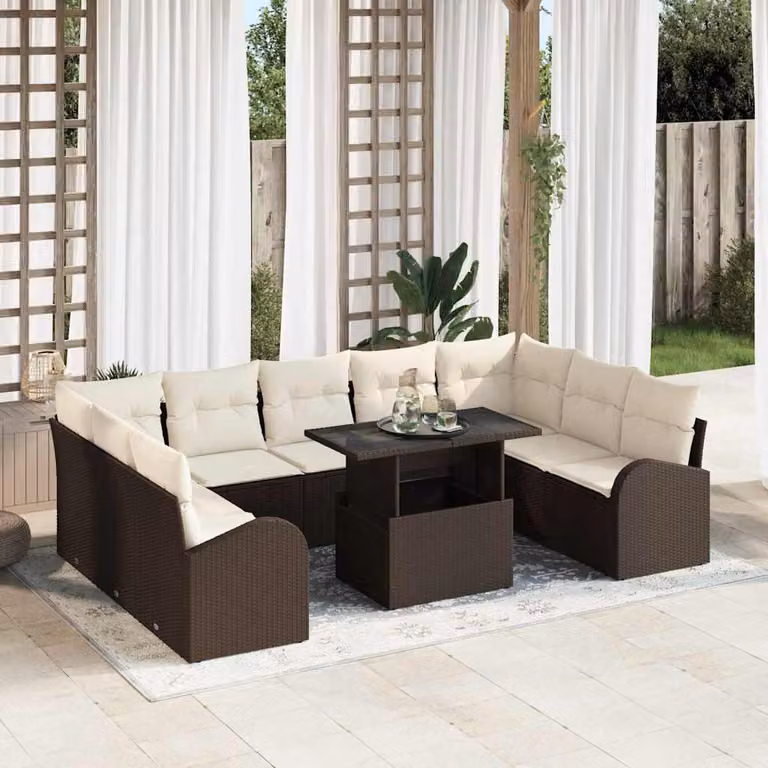 Maison Exclusive - Set di divani da giardino, 10 pezzi, color marrone, in rattan sintetico