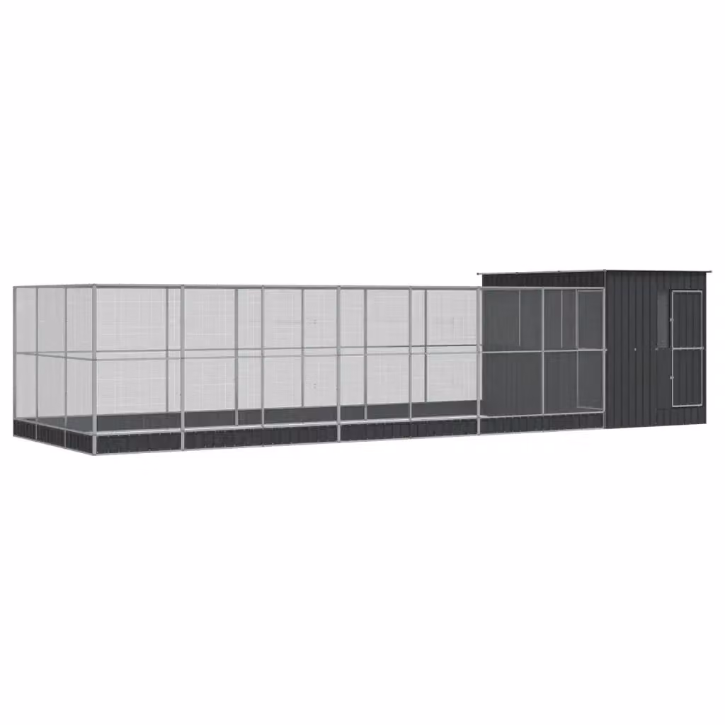 Voliera con estensione VIDAXL in acciaio color argento e antracite L: 911 cm, P: 303 cm, H: 216 cm – 2