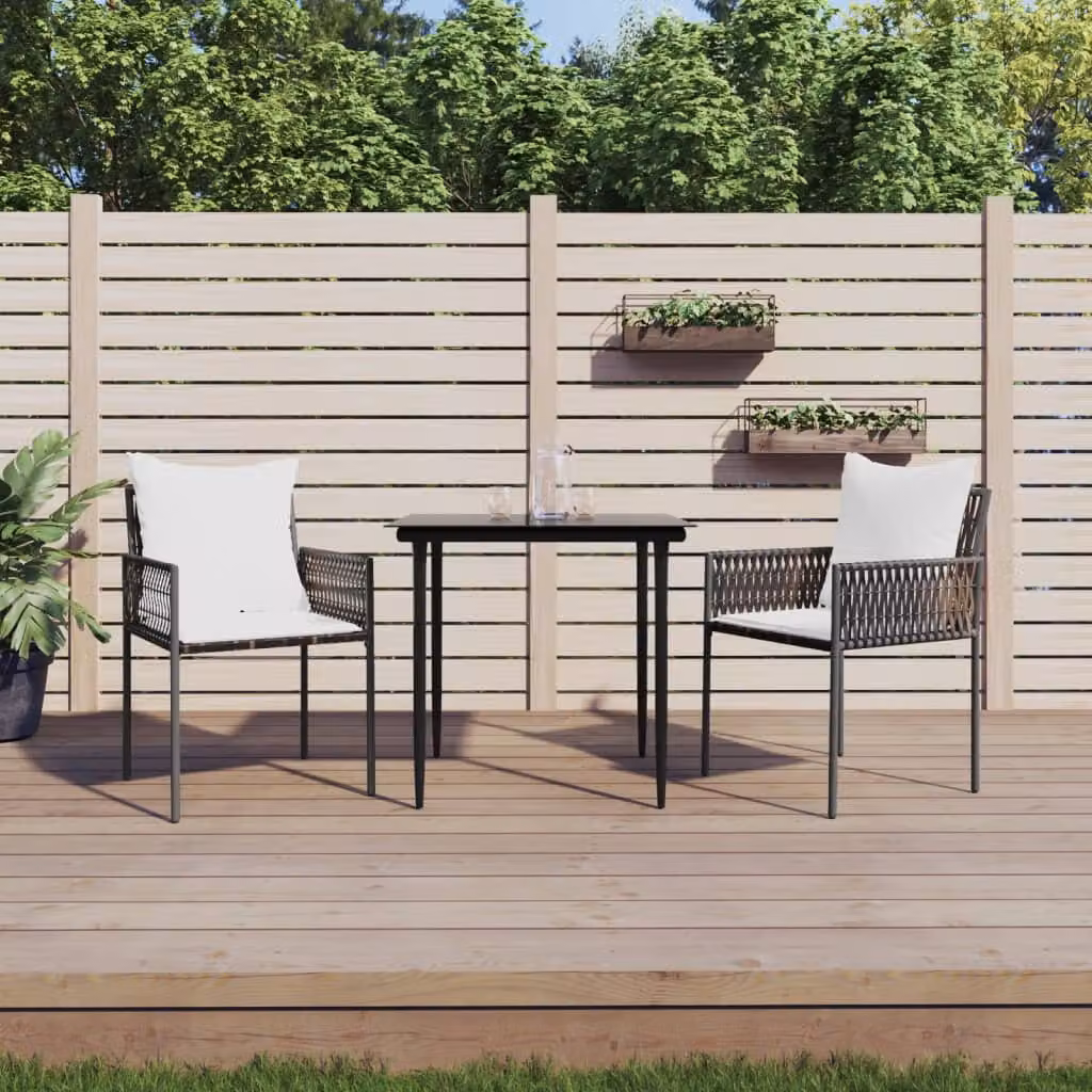 Set Pranzo da Giardino Moderno vidaXL in Polyrattan e Acciaio con Piano in Vetro, 3 Pezzi