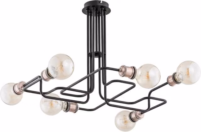 Plafoniera Loft Alfa in metallo nero con 6 portalampada E27