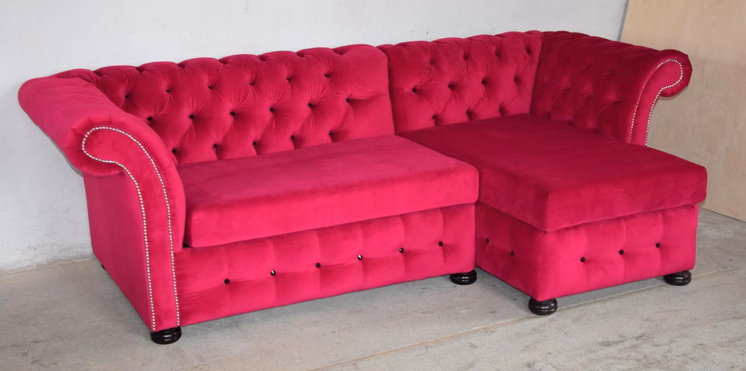Design Chesterfield Ecksofa Eckcouch Couch Rosa Textil Sofa Couchen Sofas Stoff